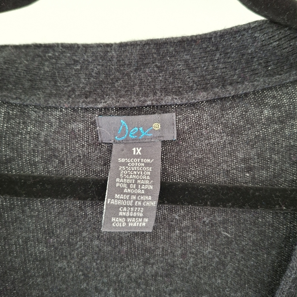 Dex Women's Gray & Teal Argyle Cotton/Viscose Longline Cardigan (Size 1X) - Picture 2 of 9